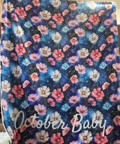 Birth Month Flower (October) Velveteen Plush Blanket