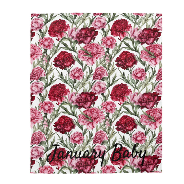 Birth Month Flower (January) Velveteen Plush Blanket