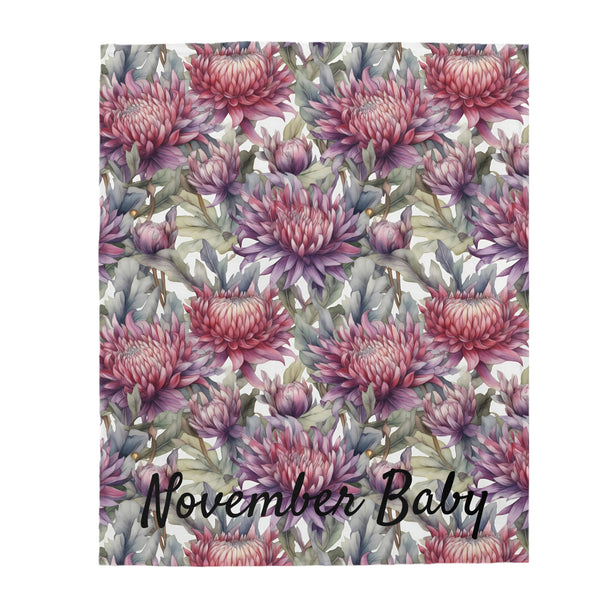 Birth Month Flower (November) Velveteen Plush Blanket