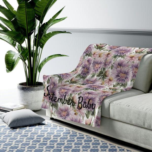 Birth Month Flower (September) Velveteen Plush Blanket