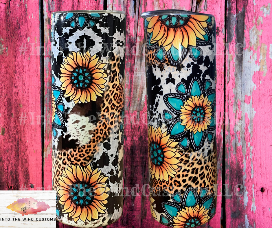 Western Style Sunflower & Animal Print Tumbler