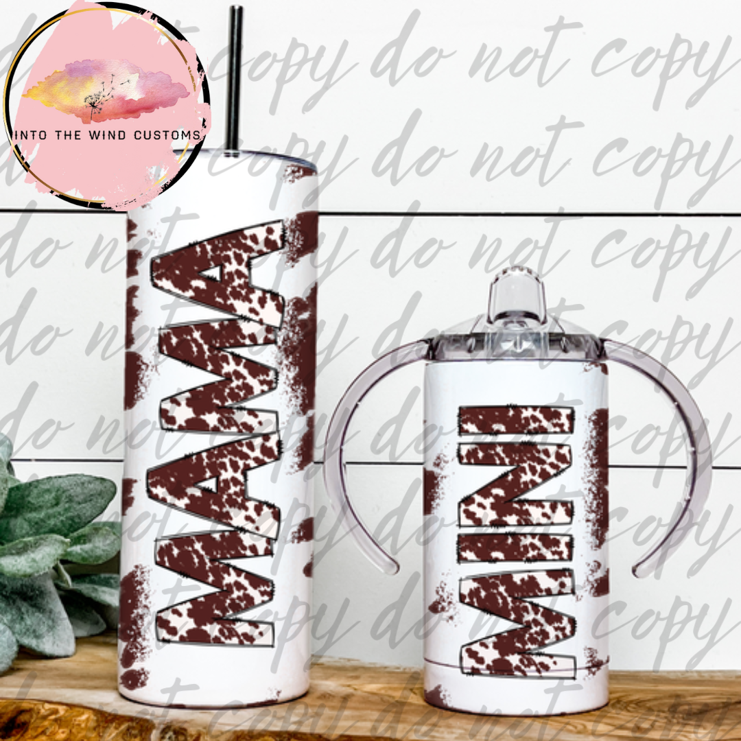 Mama & Mini "GROW WITH ME CUP" Tumbler Set (Brown Cow Print)