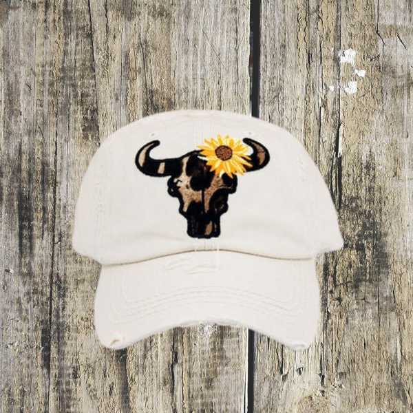 Distressed Stone Leopard Steer with Sunflower Cap