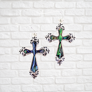 Abalone Scroll Vittoria Cross Earrings