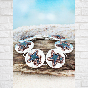 Ocean Blue Starfish Circle Disk Magnetic Bracelet