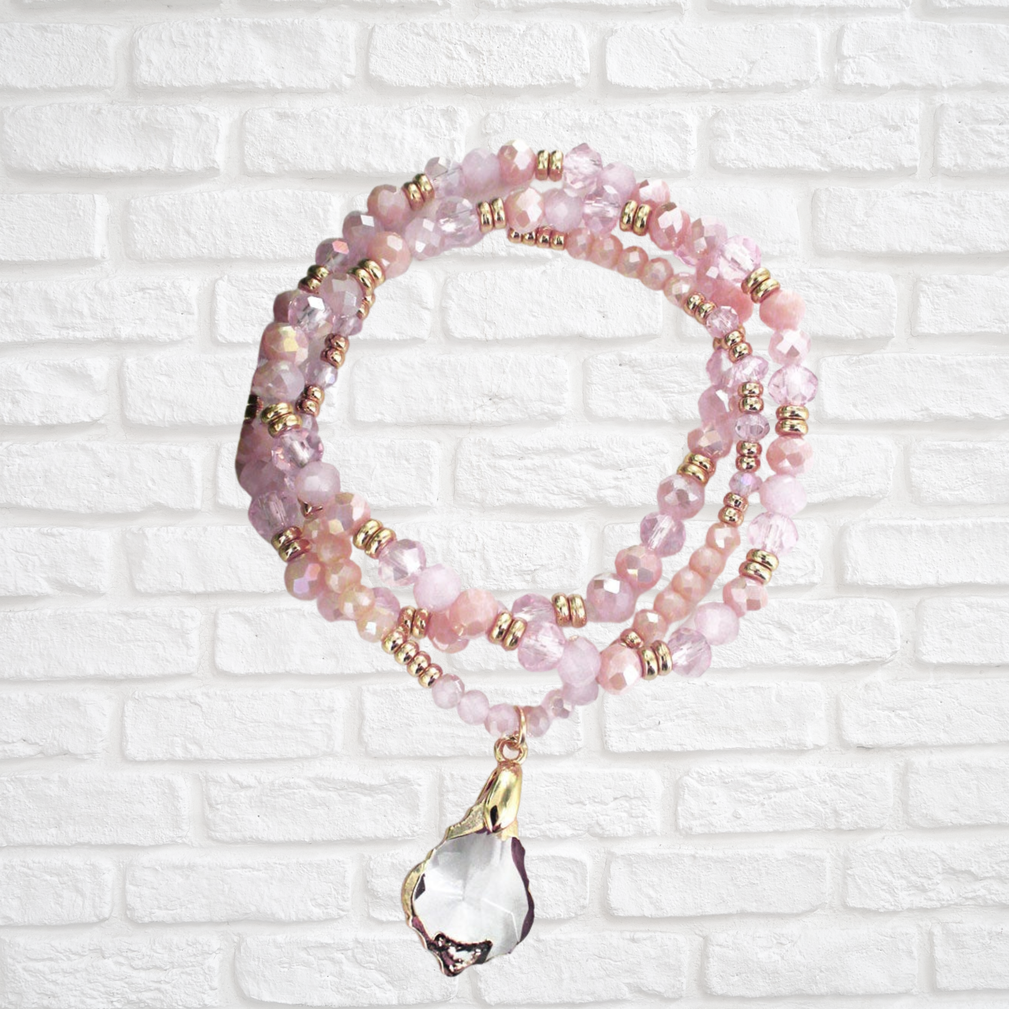 Taza Teardrop Pink Beaded Bracelet Set