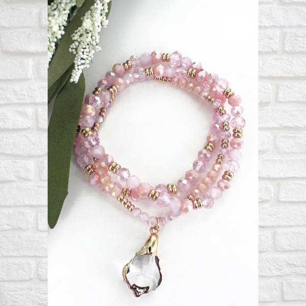 Taza Teardrop Pink Beaded Bracelet Set