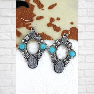 Turquoise San Marino Druzy Silvertone Earrings