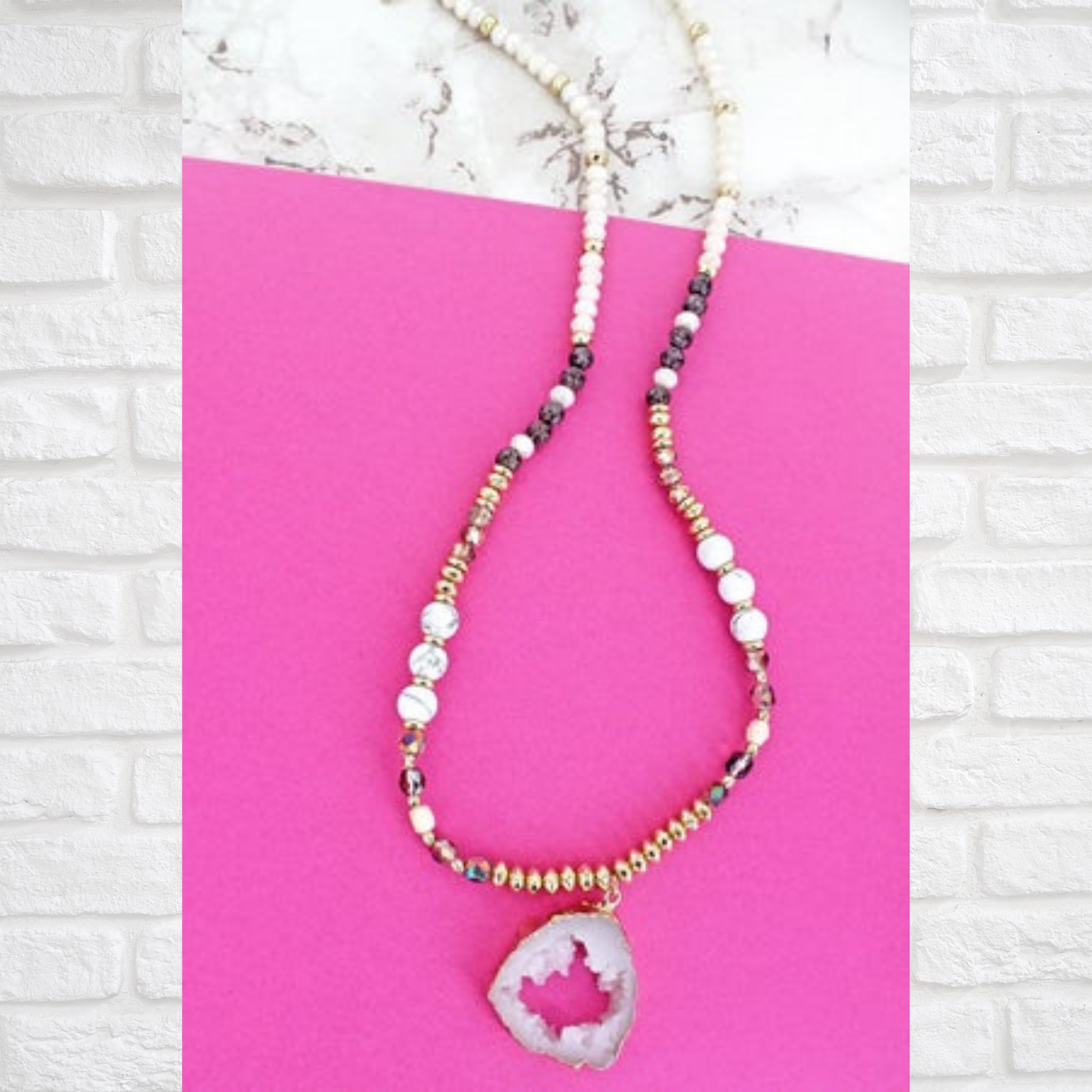 White Druzy Beaded Necklace