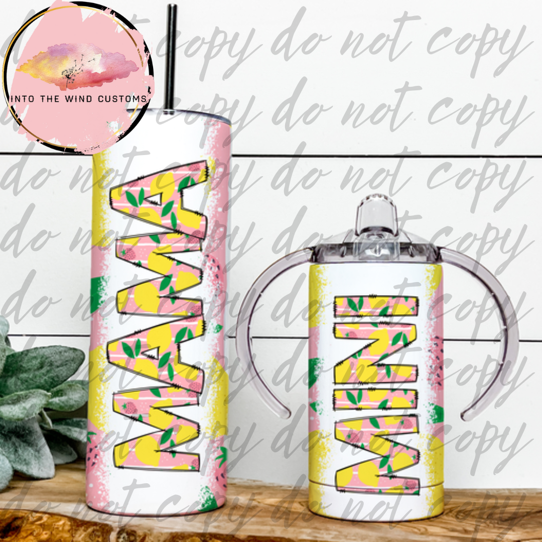 Mama & Mini "GROW WITH ME CUP" Tumbler Set (Lemon Pink)