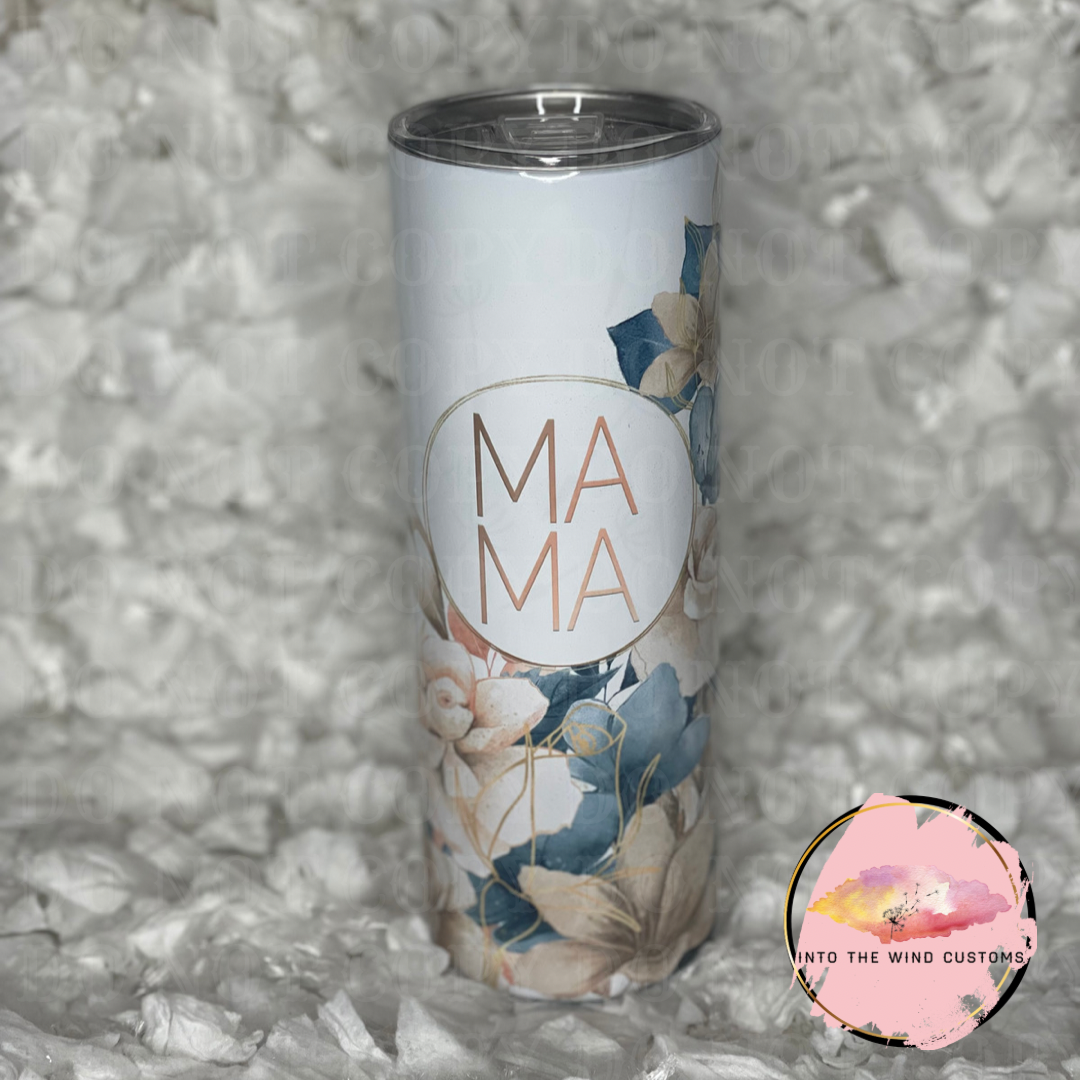 Navy & Rose Gold Floral Mama Tumbler