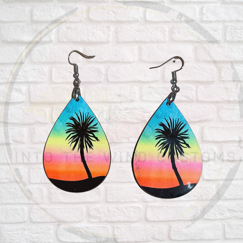 Palm Tree Colorful Sunset Earrings